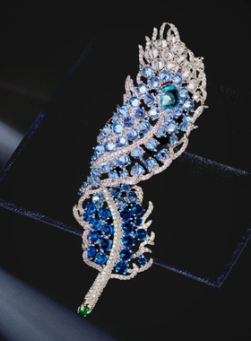 奢华气质羽毛胸针微镶锆石冬季大衣外套西装配饰晚宴礼服高档胸花
