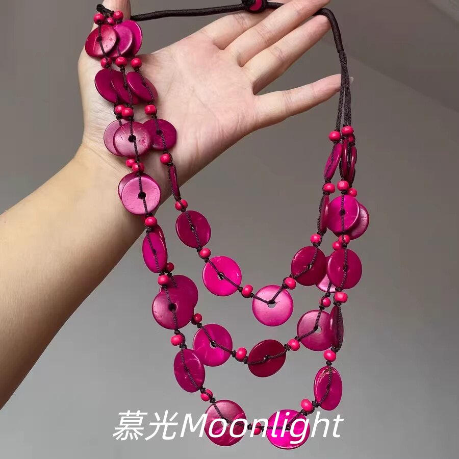 波西米亚复古椰壳圆片长款项链