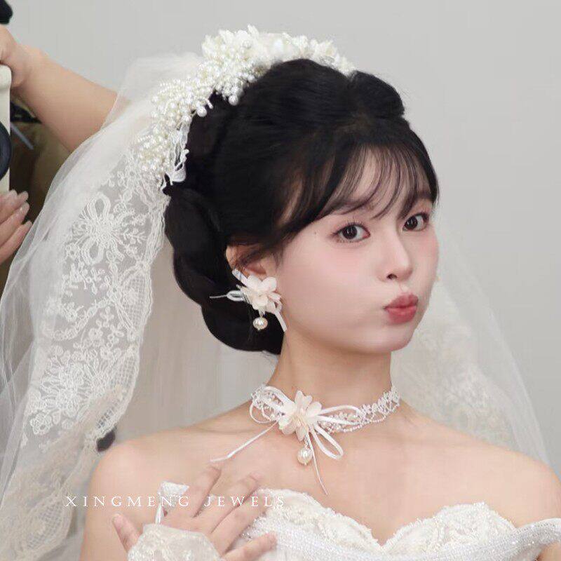 法式多层花朵手作蕾丝花边颈链锁骨项链颈饰新娘婚纱礼服拍照配饰