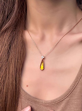 「黄昏落日」复古四叶花金色水滴项链新中式时尚气质高级感锁骨链