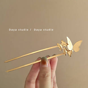 惊鸿一瞥~金属蝴蝶结发簪2026新款高级感轻奢小众古风金属风u型簪