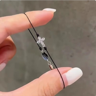 【虔诚主义】满钻十字架黑色极细手绳复古2025新款百搭叠戴手链女