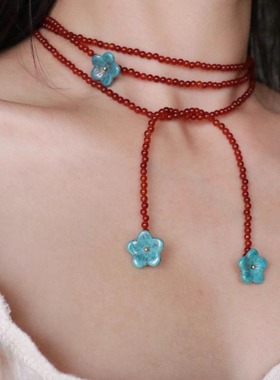 古着复古多巴胺中式串珠2025花朵新款项链流苏高级轻奢百搭项链