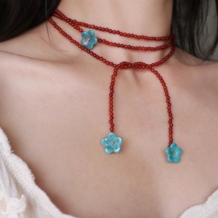 古着复古多巴胺中式串珠2025花朵新款项链流苏高级轻奢百搭项链