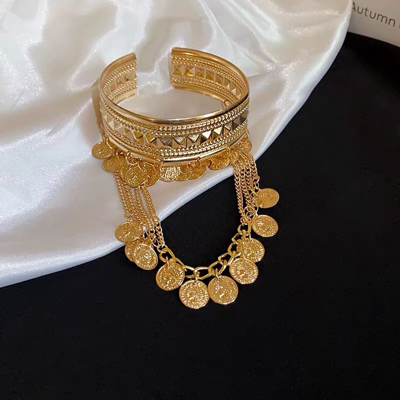 异域风情金色金属流苏臂环希腊埃及风格饰品女欧美夸张手镯首饰