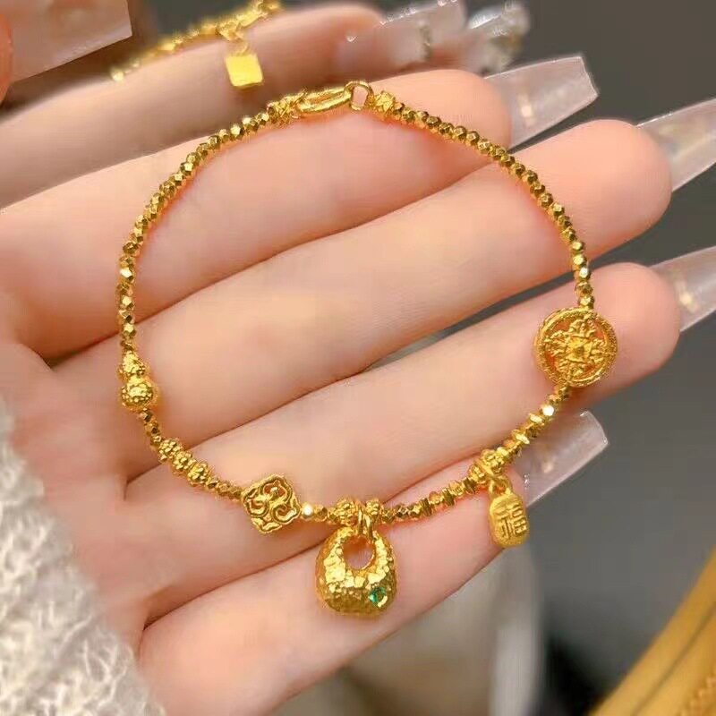 金色爆闪金色坨坨编织手链女2025新款蹦迪珠百搭手串送女友礼物