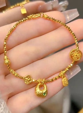 金色爆闪金色坨坨编织手链女2025新款蹦迪珠百搭手串送女友礼物