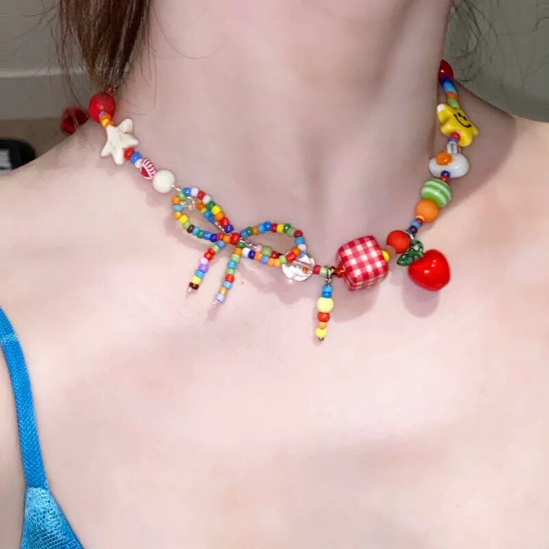 苹果味的糖果乐园~y2k彩色多巴胺糖果色串珠项链夏天卡通甜美配饰