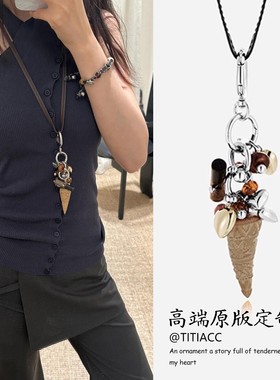 卡托木质仿象牙项链女2025新款波西米亚风小众高级感长款毛衣链潮