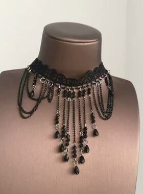 哥特风黑色蕾丝锁骨链女生蝴蝶颈饰脖子装饰暗黑系动漫百搭配饰品