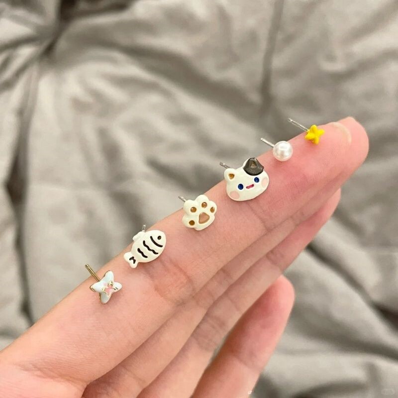 小红书同款可爱猫咪小鱼耳钉
