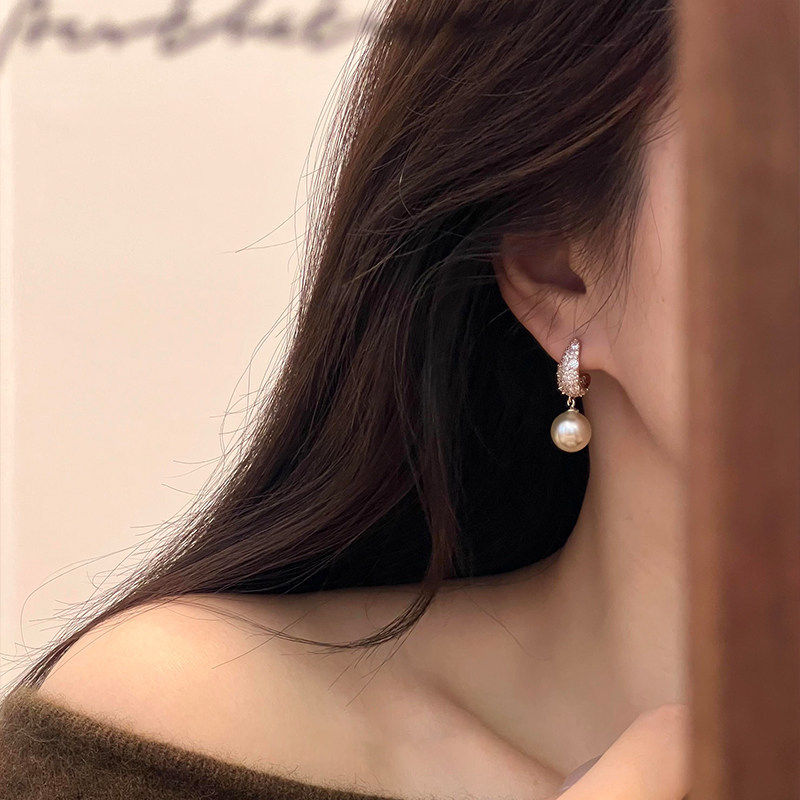 法式复古咖啡金仿珍珠耳钉女千金风温柔淑女耳环轻奢高级气质耳饰
