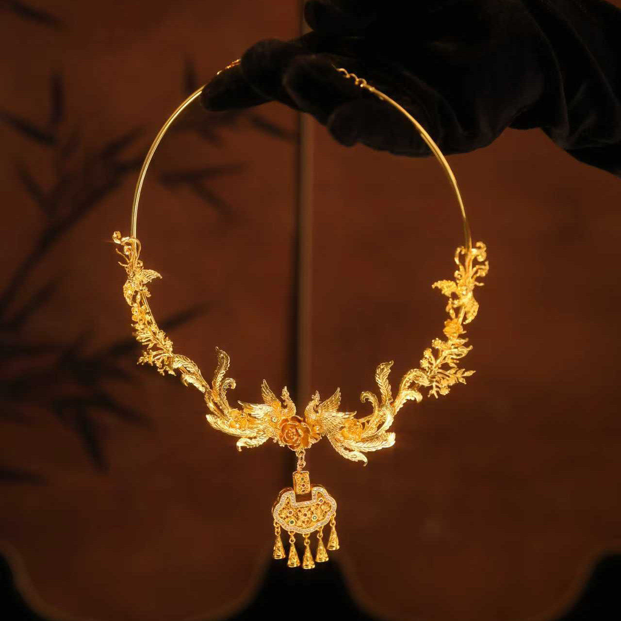 新娘金色平安锁项圈婚礼龙凤褂挂件配饰百搭喜庆中式百搭手工配饰