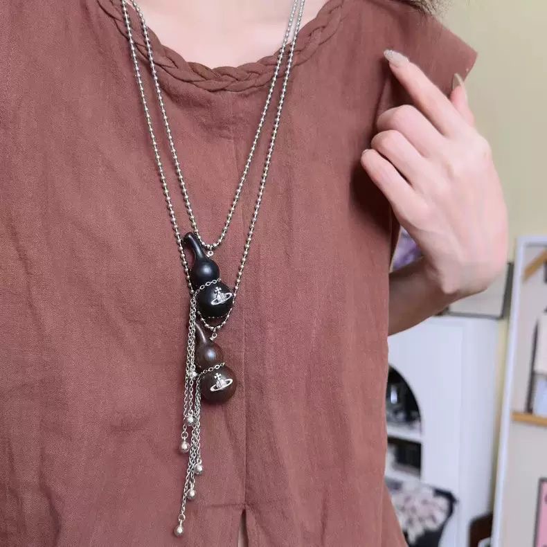 葫芦土星流苏长款项链女款个性甜酷毛衣链2025新款设计感颈链配饰