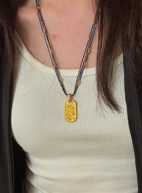 【马年无事牌】金色小马吊坠项链新年国潮编织绳链国风本命年长款