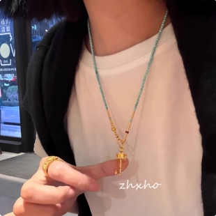 金色转运筒吊坠项链女2025新款 轻奢气质独特锁骨链礼物送女友 爆款