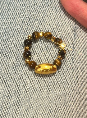 【琥珀指间】法棍喵虎眼蹦迪珠弹力戒指女小众设计百搭个性食指戒