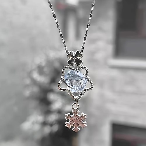 冬季雪花吊坠绕线四叶花项链女时尚气质设计感高级精致颈链送礼物
