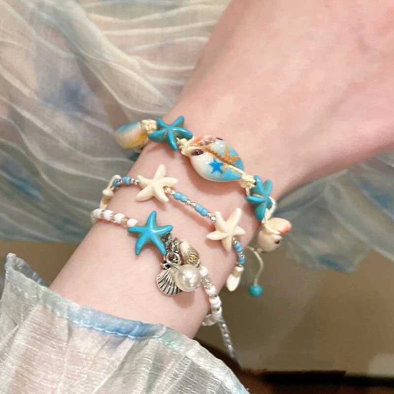 海边度假蓝色星星贝壳海星手链女轻奢小众高级感叠戴辣妹手串ins