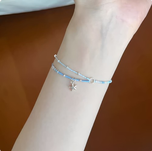 蓝绳双层编织星星手链女轻奢小众设计精致高级感气质百搭叠戴手饰