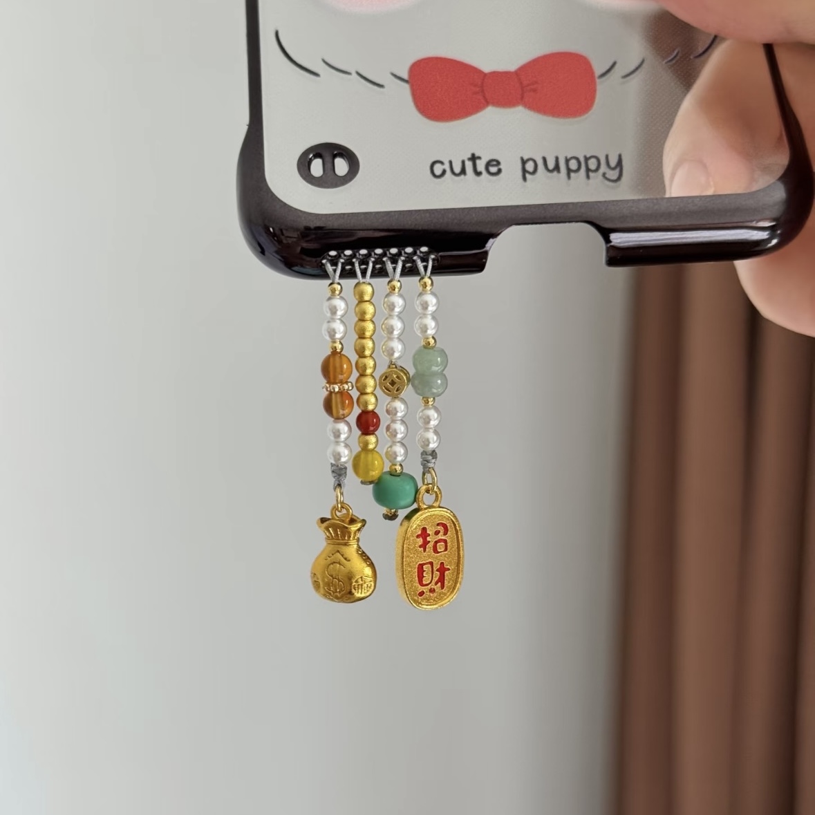 招财钱袋串珠流苏手机链小众diy高颜值手机挂绳串珠挂件礼物配饰