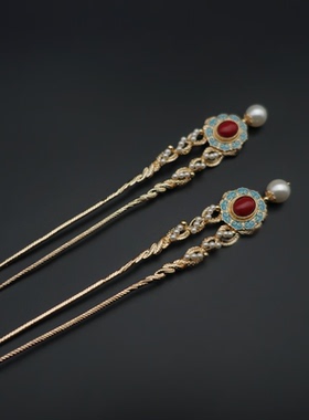 新中式复古唐风绞丝发钗仿掐丝烧蓝汉服u簪子简约百搭发饰轻奢女