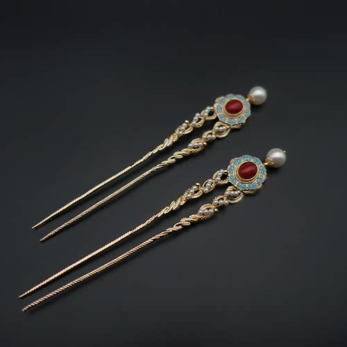 新中式复古唐风绞丝发钗仿掐丝烧蓝汉服u簪子简约百搭发饰轻奢女