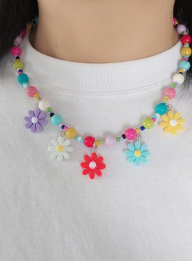 多巴胺撞色小雏菊锁骨链女款可爱小众设计颈链度假风甜美气质项链