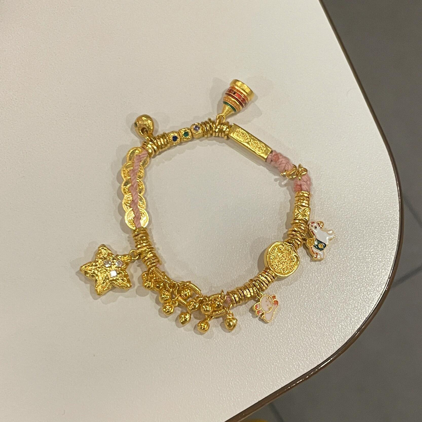 招财五帝币盘缠手链女古法黄金色国潮新中式星星传统古典手链配饰,模玩/动漫/周边/娃圈三坑/桌游,动漫手表/项链/饰品,淘宝优惠券,粉丝福利购,淘宝优惠卷