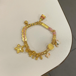 招财五帝币盘缠手链女古法黄金色国潮新中式星星传统古典手链配饰