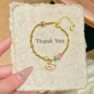 新中式珐琅盘缠彩摇摇木马金色手链女复古高级金色甜美手饰送闺蜜