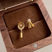 运动系少女镶钻羽毛球手链时尚 轻奢拉丝羽毛球拍项链流苏耳钉套装