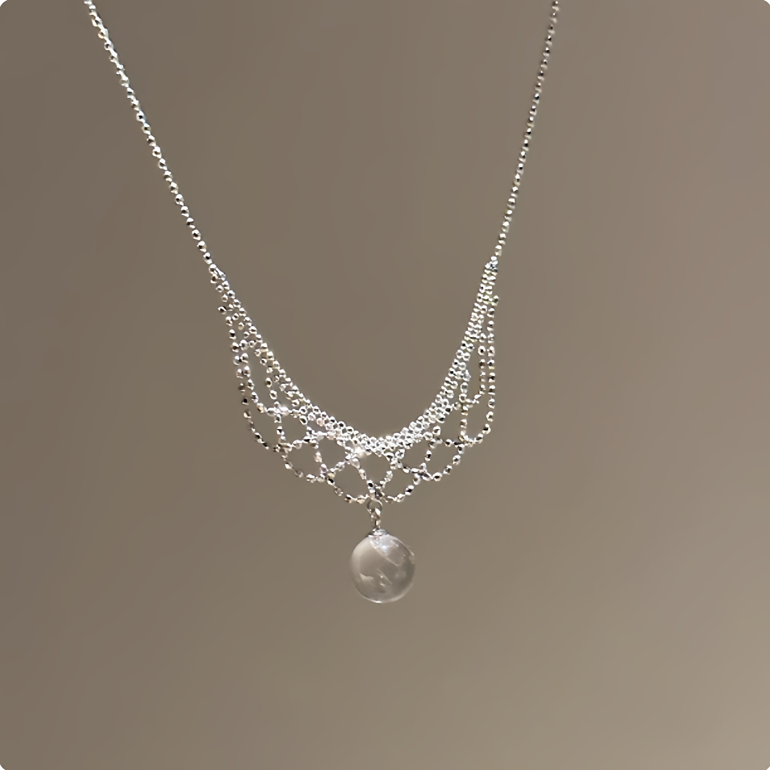 法式甜美流苏蕾丝白水晶吊坠项链配饰女锁骨链轻奢气质高级感颈链