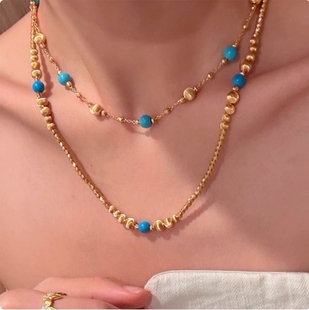 新中式 绿松石满天星串珠项链配饰女轻奢小众锁骨链高级感叠戴颈链