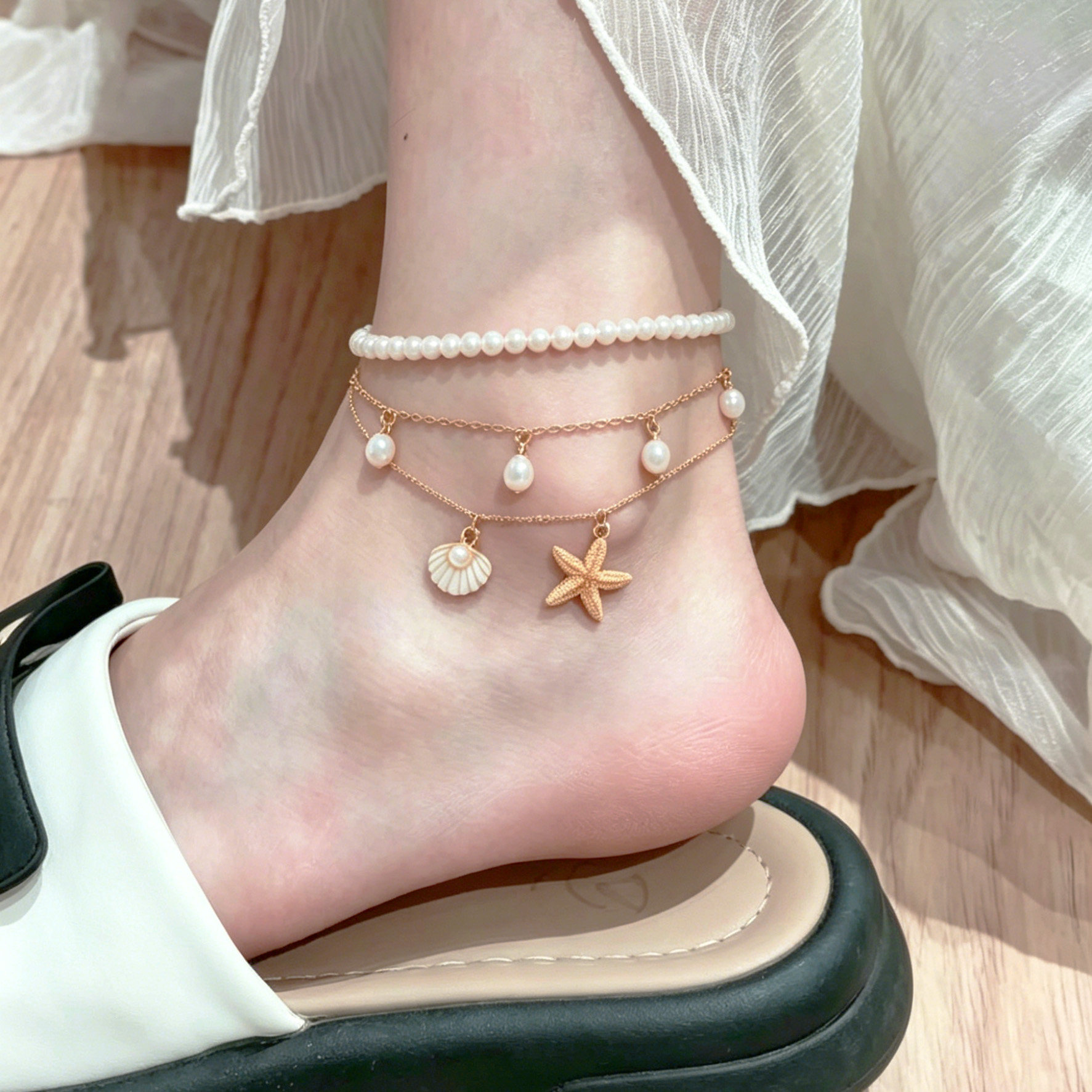 波西米亚度假贝壳海星珍珠脚链
