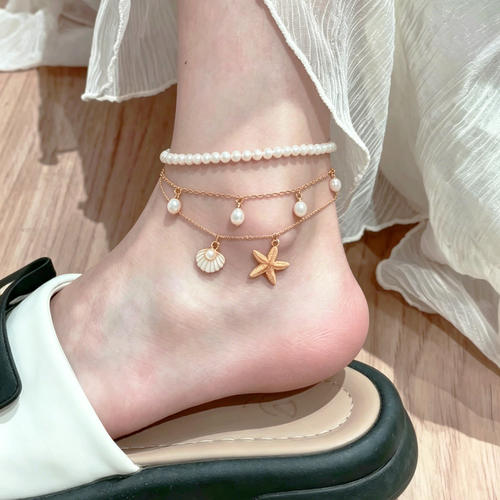 波西米亚度假贝壳海星珍珠脚链