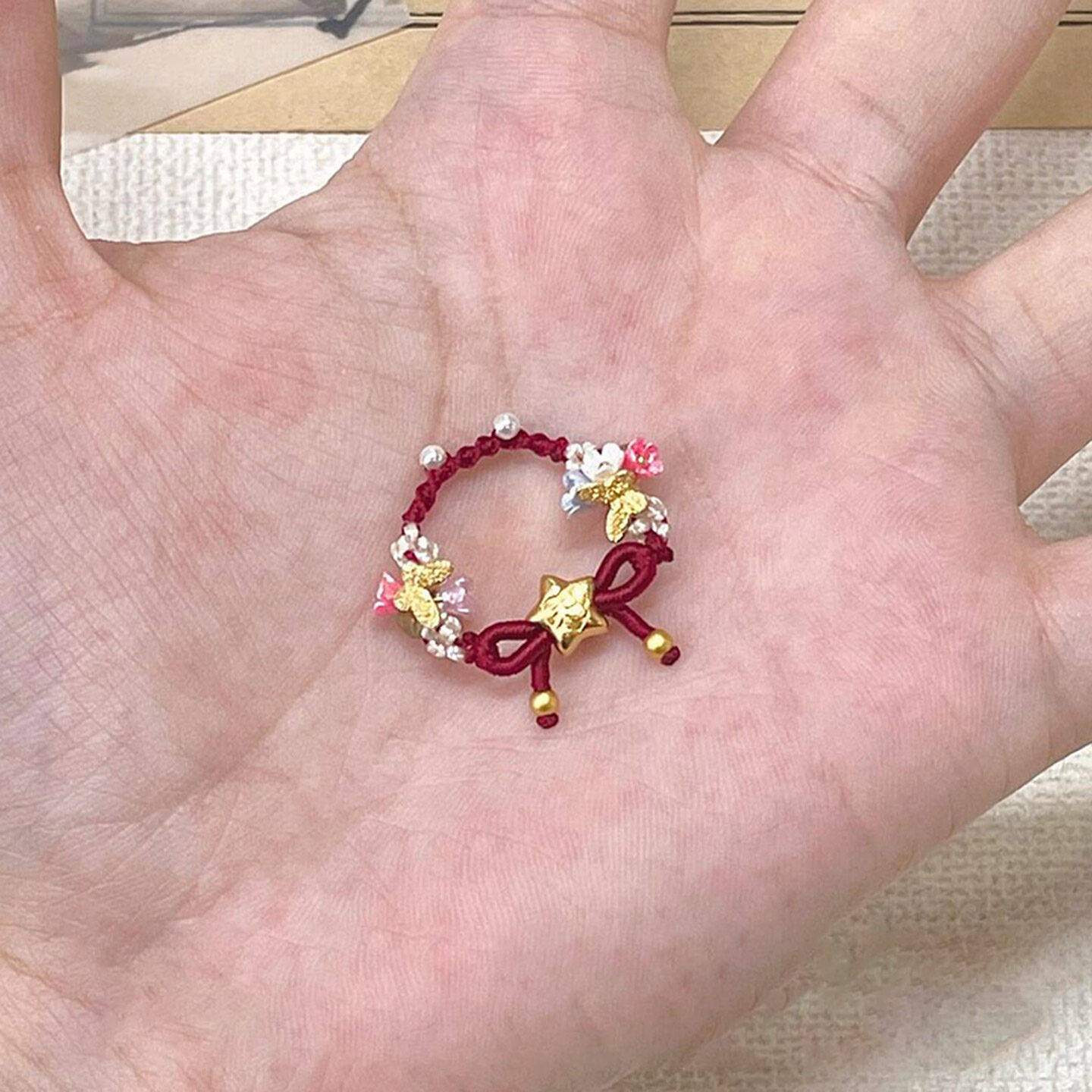 福星手工红蝴蝶结百搭女戒