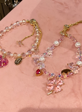 HALOkrACC韩国东大门dore大颗尖钻水晶爱心桃心 切割闪烁手链项链