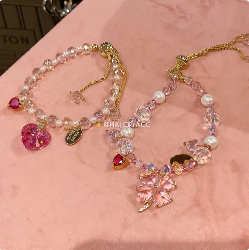 HALOkrACC韩国东大门dore大颗尖钻水晶爱心桃心 切割闪烁手链项链