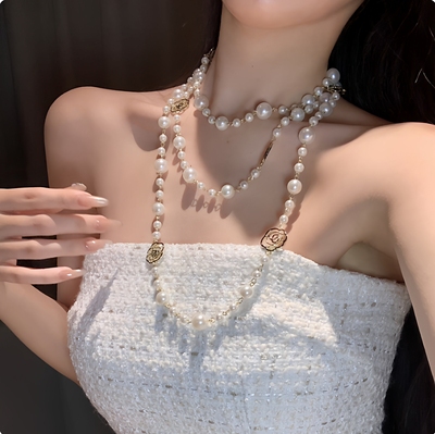 双层叠戴长款珍珠项链女款2025新款爆款锁骨链女轻奢小众颈链配饰