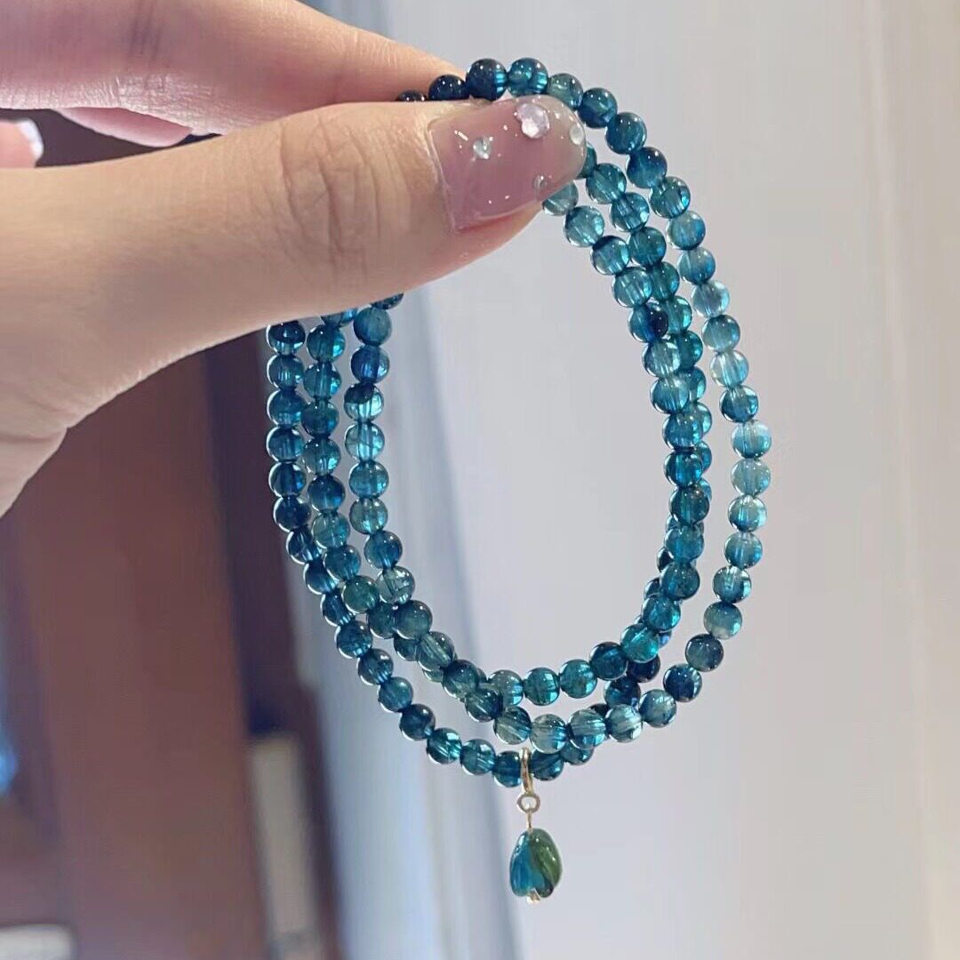 冰蓝灰高级月光石多圈蓝光手链女小众设计高颜值三圈叠戴手串手饰