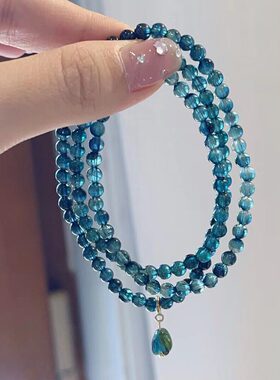 冰蓝灰高级月光石多圈蓝光手链女小众设计高颜值三圈叠戴手串手饰