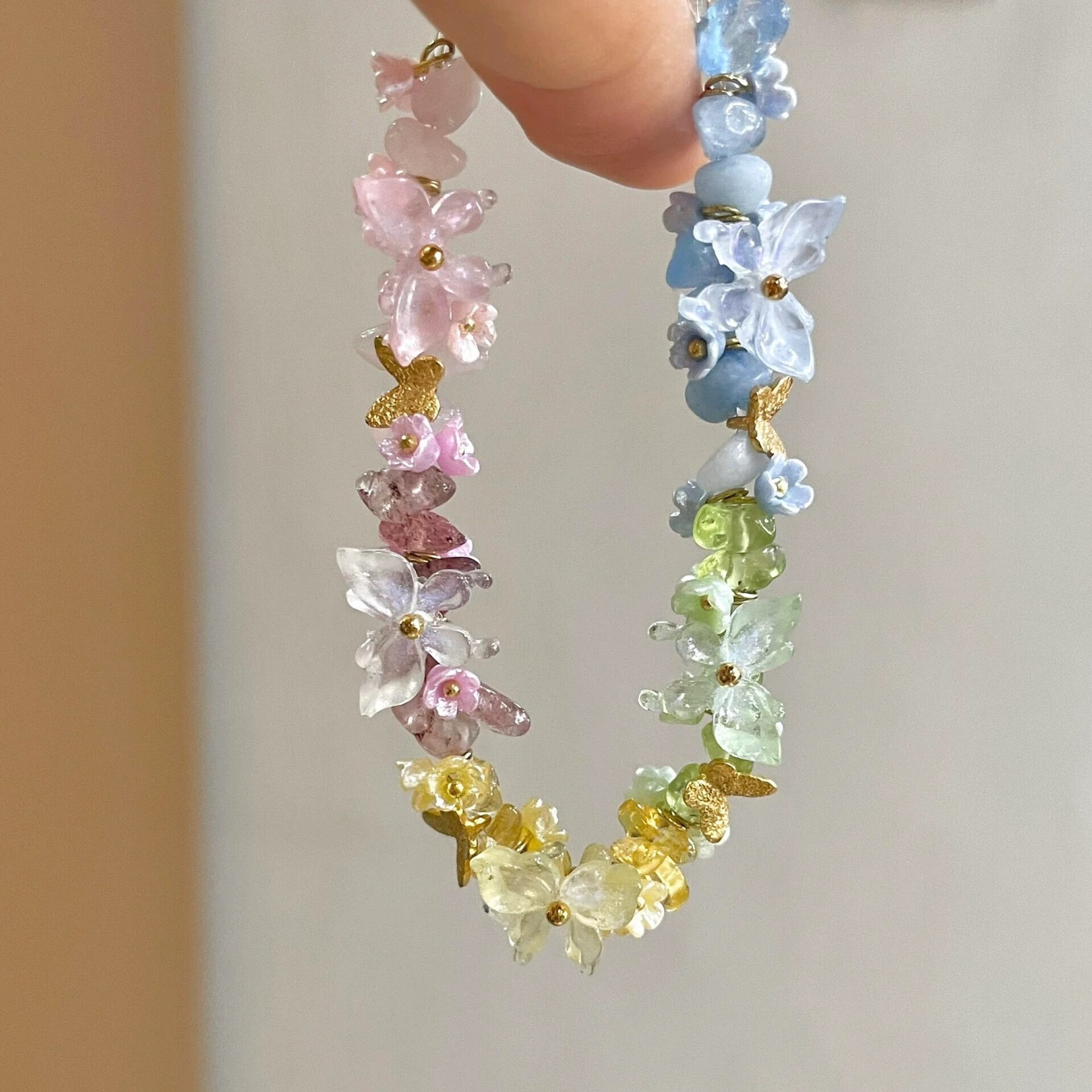 夏日小清新彩色蝴蝶花藤手链女田园风精致高颜值手串多巴胺手饰品