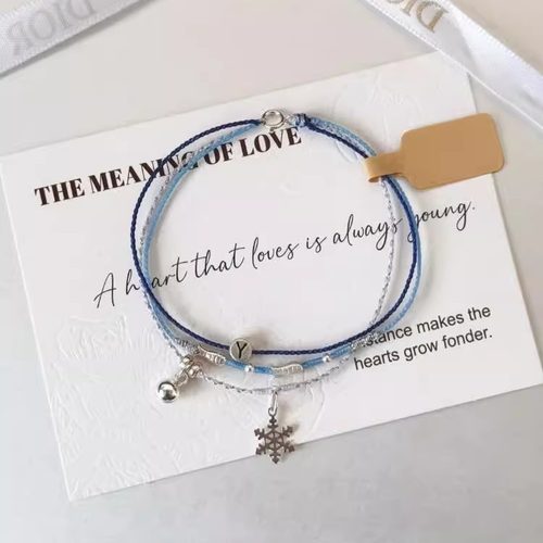 雪花铃铛蓝色手链女高级感轻奢新款多层叠戴小巧精致绝美手饰秋冬