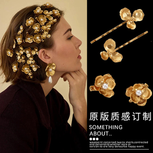 复古花朵珍珠发夹女小碎发刘海夹轻奢高级感侧边夹气质夹子发饰