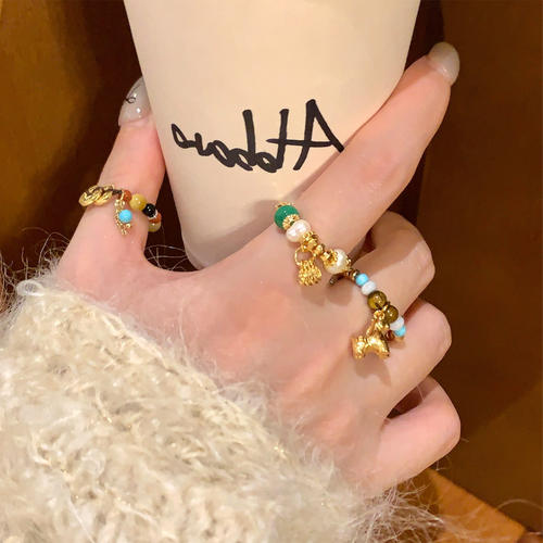 新中式金色钱币小马戒指女轻奢高级感食指戒小众设计开口戒指环