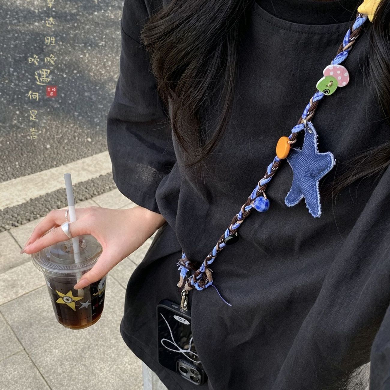 彩虹星星~手工编织挂绳可爱少女串珠手机挂绳斜挎防丢链钥匙扣