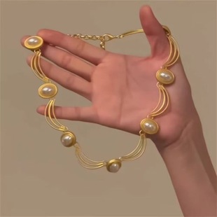 时尚宫廷欧美气质复古短款法式项链女金属vintage古着颈链锁骨链