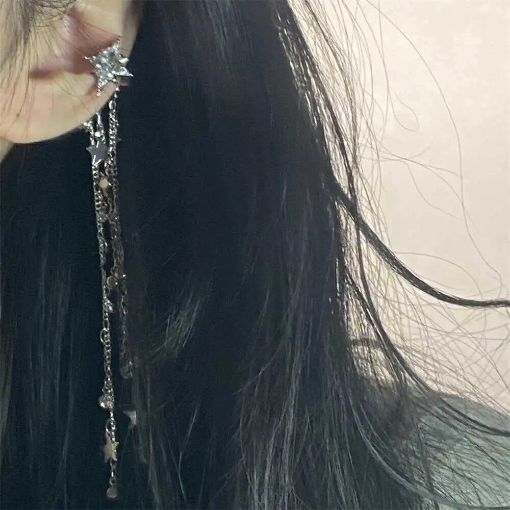 超仙闪钻星星长款流苏耳夹女甜美小众轻奢高级感百搭无耳洞耳骨夹