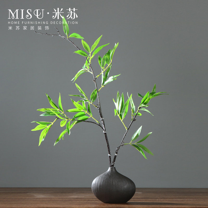 假仿真竹子陶瓷瓶装茶室茶几绿植紫竹绢叶子